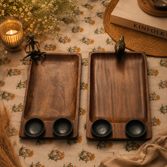Double Bowl Wooden Tray
