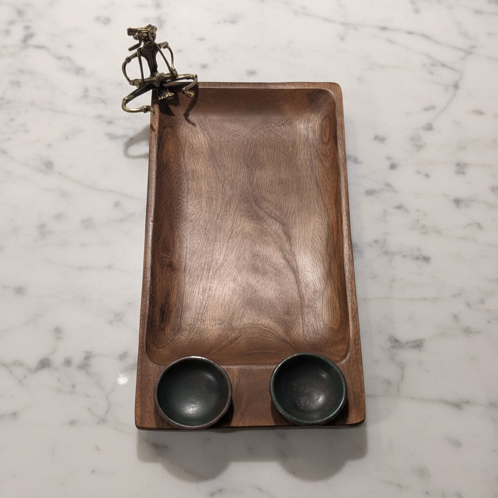 Double Bowl Wooden Tray